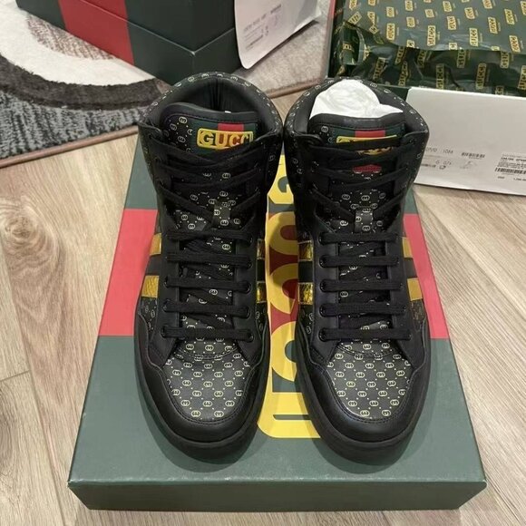NIB Authentic Gucci x Dapper Dan Mens Black High Top Sneaker - Picture 2 of 6